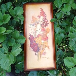 Vintage Wall Hanging, Wood, Fall Floral Themed, 16&1/4 inch × 7&3/5 inch